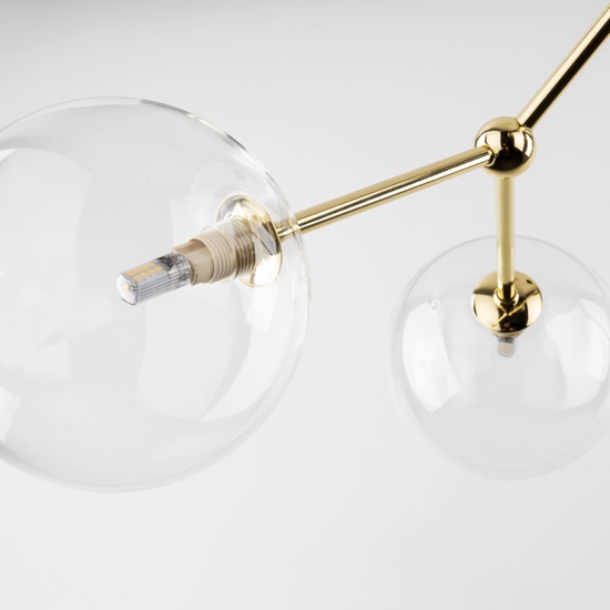 Lampadario moderno per salotto oro 6 bocce trasparenti